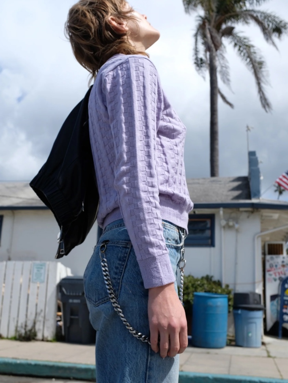 BEKLINA The Roof Knit Polo In Violet Box-Chain Stitch Sweater Peruvian Cotton
